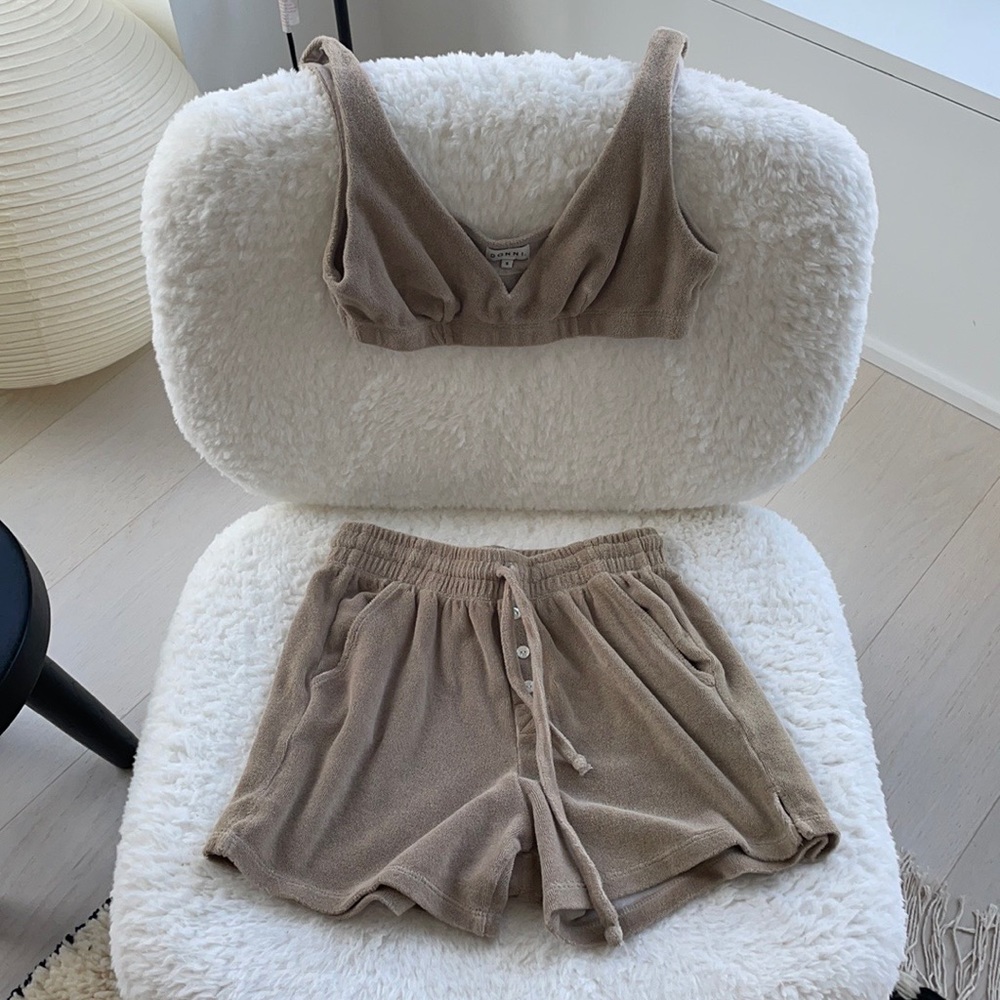 DONNI. Taupe Terry Crop Tank Top
